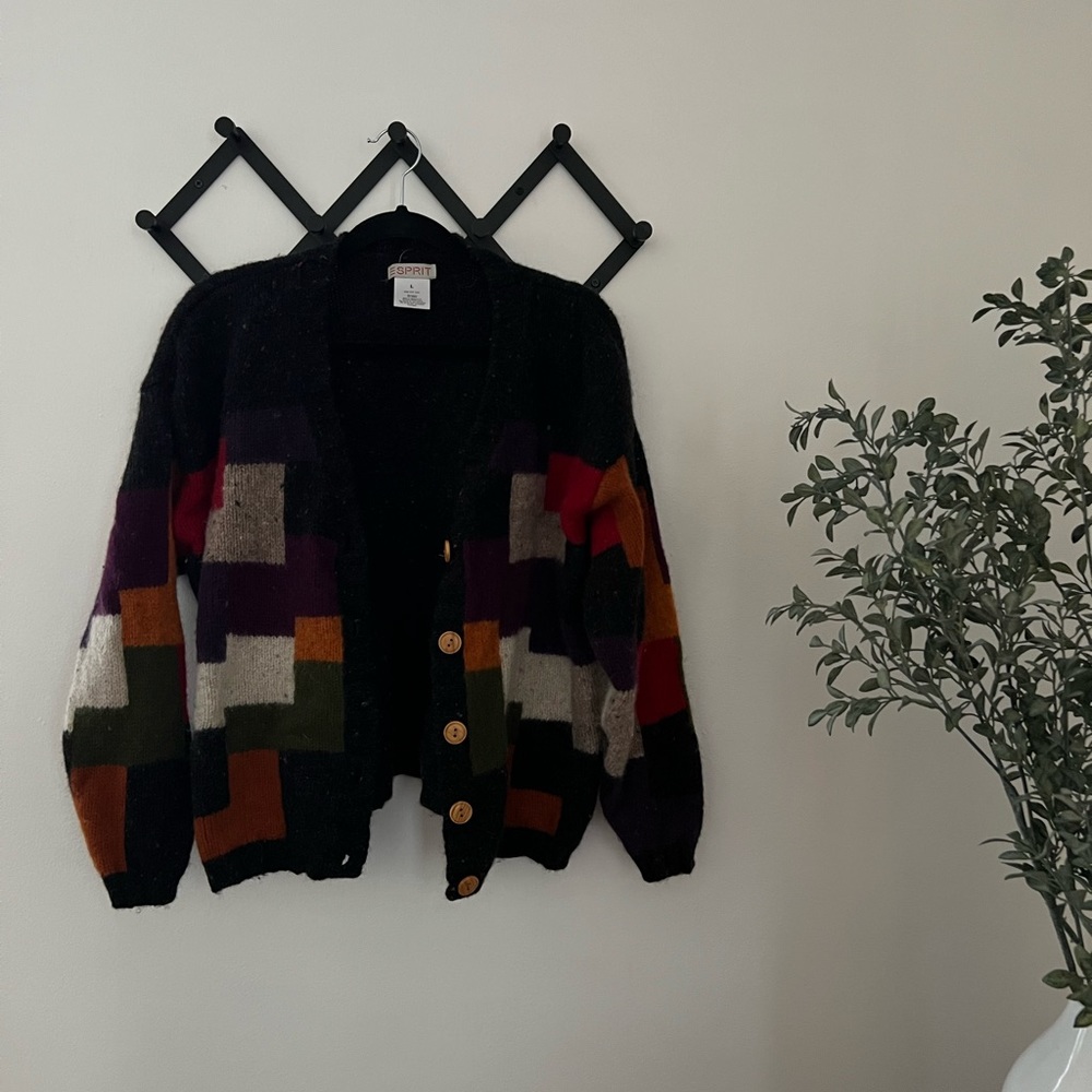 Vintage Wool Color Block Patchwork Cardigan